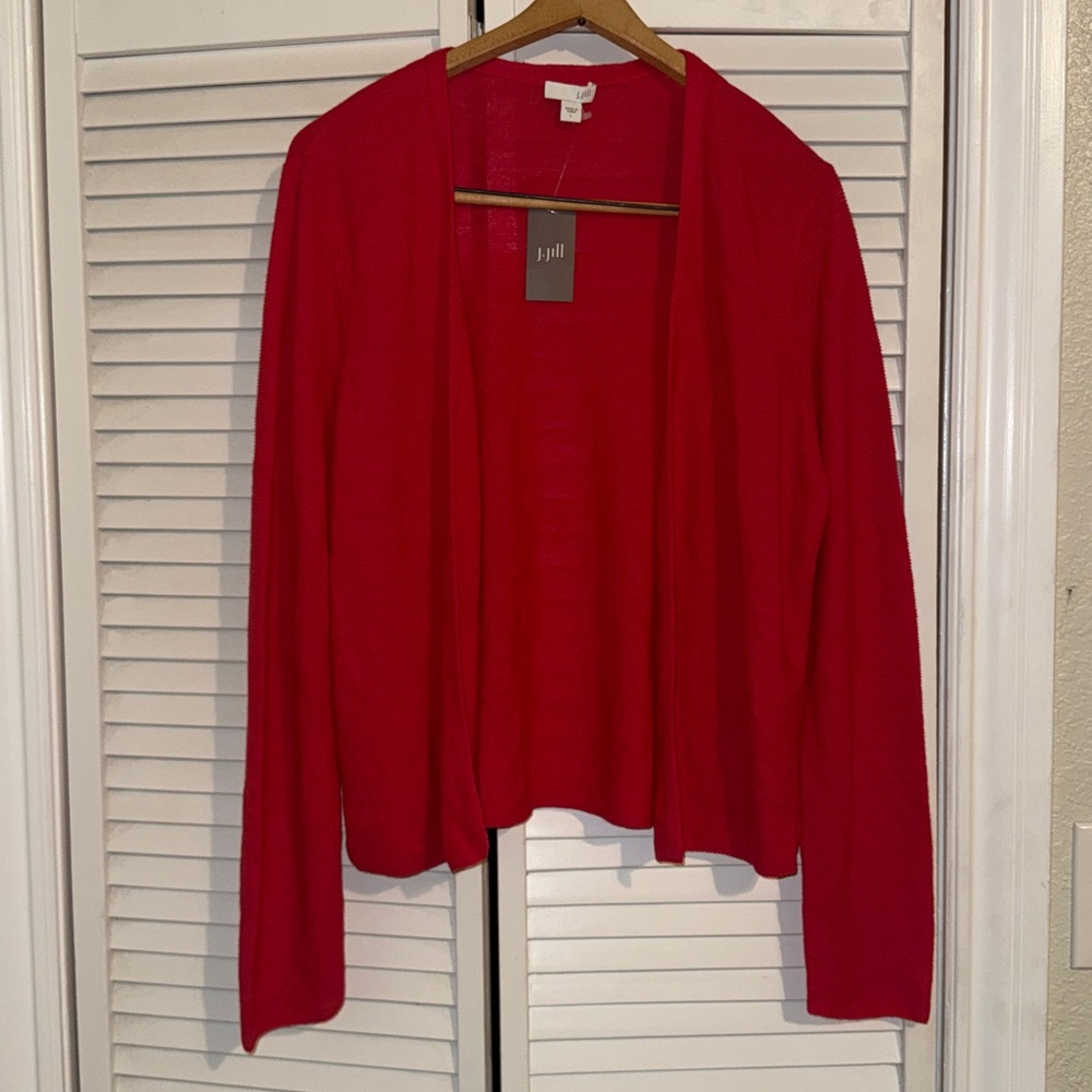🆕 J. Jill Hibiscus 🌺 Vibrant Red Open Cardigan - L